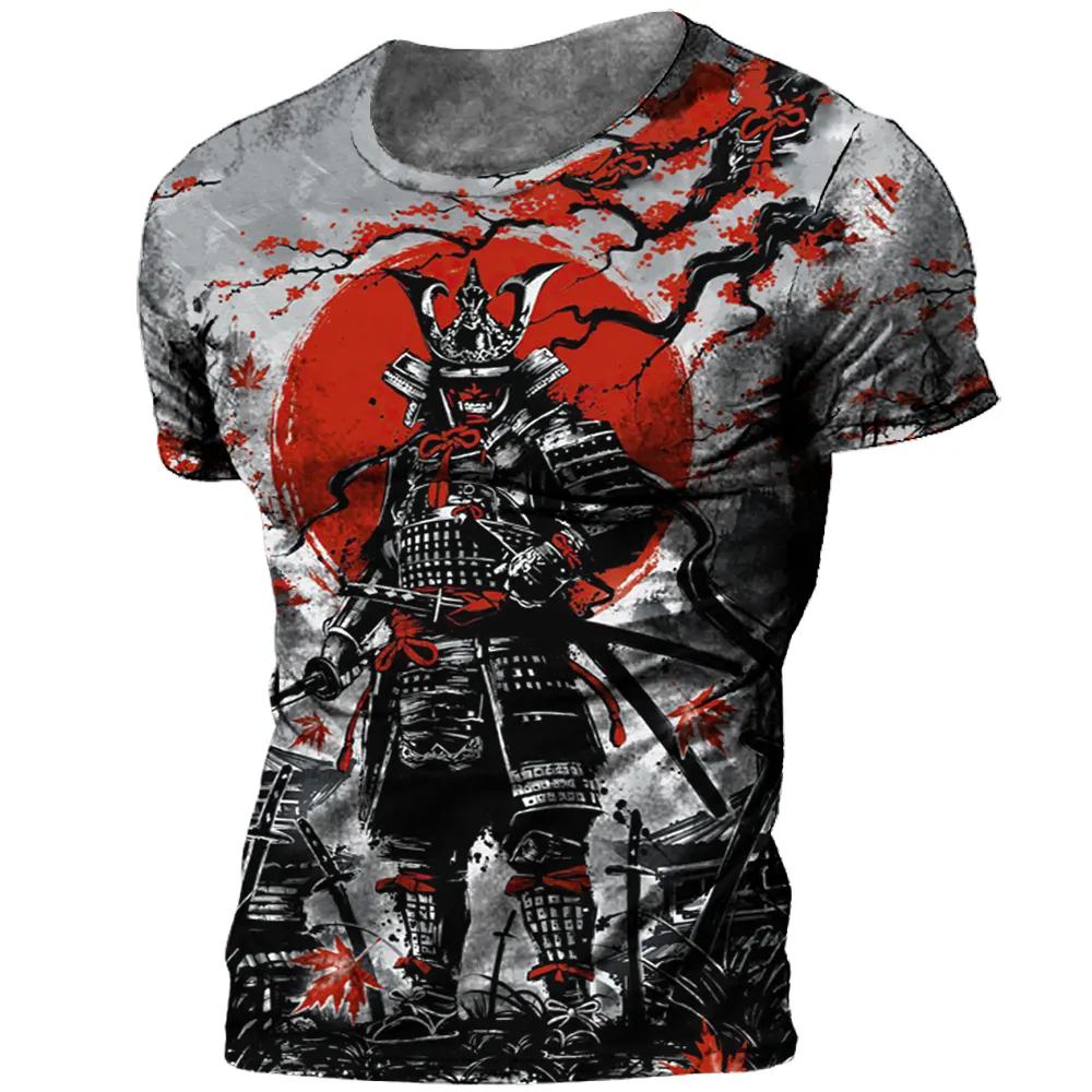 Japanese Samurai T-shirt 3D Japan Style Print Short Sleeve Tops Tees Casual Retro Men's T shirt Oversized Vintage Clothing