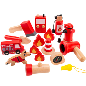 Ensemble de jouets en bois pour enfants, jeu de simulation de <span class=keywords><strong>pompier</strong></span>, jeu de rôle, jouet éducatif interactif parent-enfant pour les tout-petits - Product Image 1
