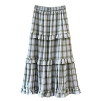 Jupe évasée à volants style coréen, patchwork à carreaux, taille haute, nouvelle collection été, coupe A flatteuse pour femme