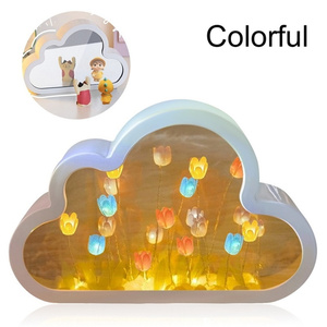 Handmade Simulation Flower Cloud <strong>Tulip</strong> Mirror Light DIY LED <strong>Table</strong> Lights Romantic Bedside <strong>Tulips</strong> Lamp for Bedroom Decoration - Product Image 6
