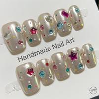 Faux ongles en acrylique ultra-courts, transparents, mignons, souples, à presser, faits à la main, 10 pièces, avec étiquette privée