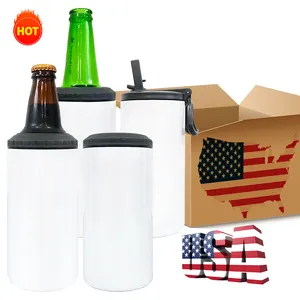 thermos 12oz white Sublimation Skinny Can Cooler bottle cooler with 2 lids For Hot and Cold Drinks For Heat Press Printing