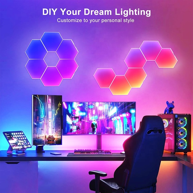 DC5V USB Powered Multi Color Quantum Light DIY RGB LED Hexagonal Modular App Remote Control Wall Mounted Gaming Light