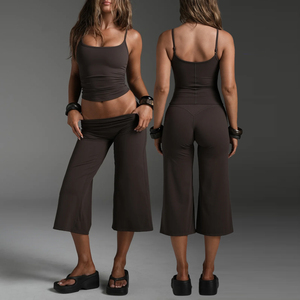 Nuovo Set da Allenamento per Donna: Top Yoga Personalizzato <span class=keywords><strong>con</strong></span> Schiena Aperta, Pantaloni a Gamba Larga, Leggings Traspiranti per Palestra - Product Image 5