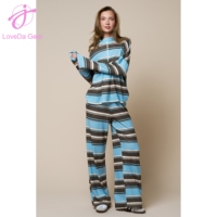 Ensemble sportif décontracté Loveda avec logo personnalisé, nouvelle collection automne-hiver, sweat-shirt à manches longues rayé à demi-zip pour femme et pantalon droit