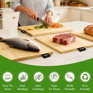 Juego de tablas de cortar de bambú con soporte, bloques de cortar multifuncionales para uso en la cocina, diseño grueso de forma rectangular - Product Image 5