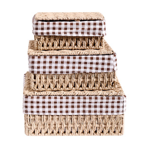 New Design <strong>Popular</strong> 3pcs Set <strong>Plastic</strong> Handwoven Premium Desktop Storage <strong>Laundry</strong> With Handles Fabric Liner Wicker <strong>Basket</strong> - Product Image 5