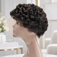 Perruque Pixie Cruly en Cheveux Humains, Courte et Bouclée, Sans Colle, Dentelle Complète, Noir Naturel, Pré-Pluckée, 100% Cheveux Humains, Cheveux Indiens Bouclés
