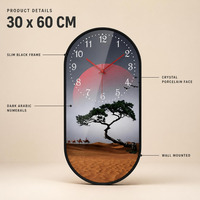 Jam Dinding Kristal Porselen HD Zen Home Decor Lukisan Seni Matahari Merah Gurun dan Pohon Pinus