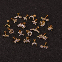 Labret Plat 16G Acier Inoxydable Bijou d'Oreille Plaqué Or Cristal Cœur Diamant Asscher CZ 6mm Bijou de Corps pour Cadeau de Mariage