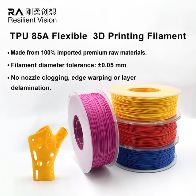 TPU 85A 3D Printing Filament 220°-230°C Soft Flexible Filament for Shoe Insoles Orthopedic Supports and Wearable Parts