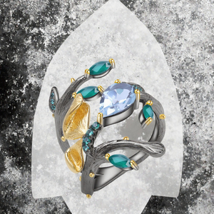 Anillo de Eternidad de Plata 925 Chapado en Oro con Zafiro y Turquesa, Anillos Bonitos para Boda y Aniversario - Product Image 3