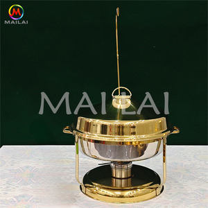 Plats à soupe Traiteur Roll Top Cover Fuel Holder Lid Silver and Gold Round Luxury in <span class=keywords><strong>Dubai</strong></span> Chafing Dish - Product Image 2