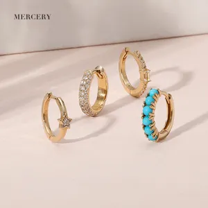 Mercery Jewelry Free Logo 14 Karat Massiv gold Creolen Joyas Diamant Opal Huggies Bijoux Edle Schmuck Ohrringe Frauen