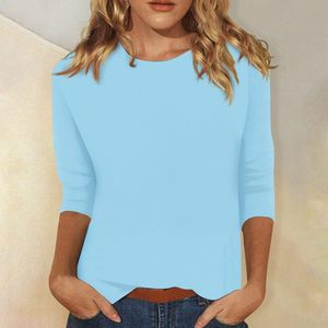 Camiseta de Manga 3/4 para Mujer, Tallas Grandes, Cuello Redondo, Color Sólido, Estilo Casual Básico de Verano, Dropshipping Shopify - Product Image 2