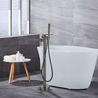 Robinet de baignoire au sol avec douchette à main-Mitigeur thermostatique plaqué eau finition grise pour salle de bain de luxe