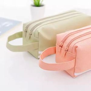 Canvas Cosmetic Bag With Zipper Closure Soft Handle Striped Design Portable <b>Makeup</b> <b>Case</b> Medium Size Multicolor Options - Product Image 4
