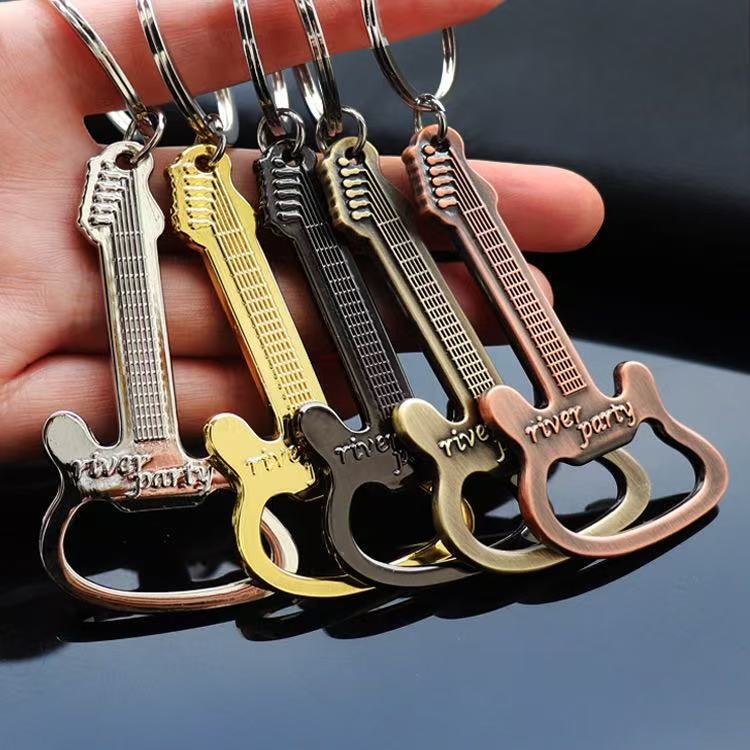 Music Theme Guitar Bottle Opener Keychain Practical UV Printed Metal Accessories for Bar & Party Practical Gifts