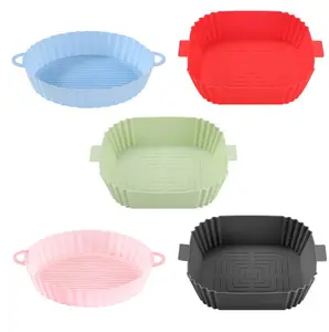 8 inch silicone air fryer liners basket BPA free reusable non stick air fryer silicone pot with handles