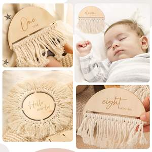 Set di insegne personalizzate Boho a doppia faccia per bambini, ciao carte di legno per neonato mensile per trofei Baby Shower - Product Image 5
