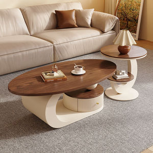 Tavolino da Caffè Ovale in Stile Wabi-Sabi, Moderno, Color Crema, in Legno Massello Color Noce con Struttura in Ferro, <span class=keywords><strong>Arredamento</strong></span> di Lusso <span class=keywords><strong>per</strong></span> Soggiorno di Piccoli Appartamenti - Product Image 3