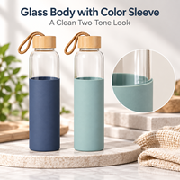 Bouteille en verre borosilicate de 500 ml avec couvercle en silicone intégral, couvercle en bambou, sangle de transport portable, vente en gros OEM