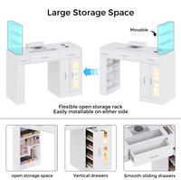 Table de manucure professionnelle avec vitrine, chargeur sans fil et bandes lumineuses LED, bureau à ongles ergonomique avec collecteur de poussière