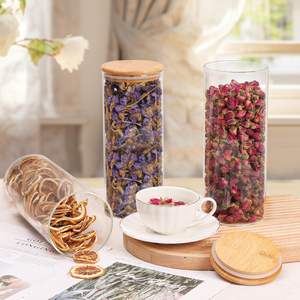 3包玻璃意大利面容器玻璃意大利面罐圆筒气密意大利面食品储存容器玻璃罐带竹盖 - Product Image 3