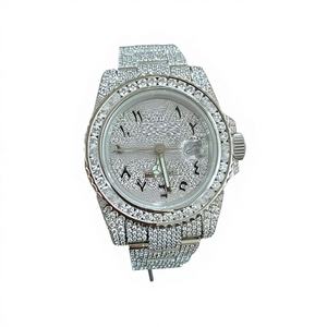 Reloj de Lujo para Hombre, Completamente Adornado con Diamantes Moissanite, en Acero Inoxidable Plateado, Estilo Hip Hop, Personalizado, con Esfera de Cristal, 10 Bar - Product Image 1