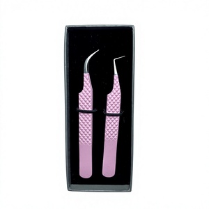 Pinzas para Pestañas de Acero Inoxidable de Alta Calidad en Forma de L de 90 Grados, Antimagnéticas, con Punta de Fibra para Volumen, Color Rosa Polvo - Product Image 3