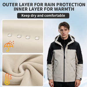Veste d'extérieur légère unisexe 3-en-1 <span class=keywords><strong>imperméable</strong></span> et respirante avec doublure <span class=keywords><strong>polaire</strong></span> et capuche zippée pour l'escalade - Product Image 2