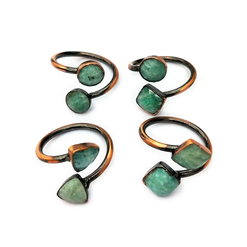 ขายส่ง Amazonite Bronze Vintage แหวนค็อกเทลสีฟ้าแหวนสไตล์โบราณทองแดงคู่แหวนหินหินเครื่องประดับสำหรับผู้หญิง
