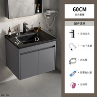 Miroir intelligent minimaliste gris, armoire de salle de bain, lavabo en céramique monobloc, meuble en alliage d'aluminium, sans marque DF526 gris-noir, sans logo
