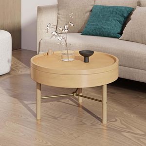Mesa de centro nórdica de lujo para apartamento pequeño, mesa de centro multifuncional con almacenamiento giratorio, de madera maciza pequeña - Product Image 1