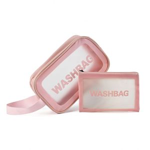 Wholesale Custom Clear Pink Waterproof <b>Make</b> <b>up</b> <b>Pouch</b> Washbag Transparent PVC Zipper Cosmetic Toiletry Bag for Women and Girls - Product Image 1