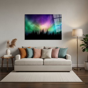 Aurora Borealis Forest Silhouette Printed <b>Canvas</b>: Starry Sky <b>Wall</b> <b>Art</b>,TEMPERED GLASS <b>ART</b> - Product Image 3