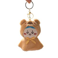 Porte-clés en peluche ours mignon avec capuche, pendentif animal en peluche de dessin animé avec nœud à carreaux, doux et moelleux, 12 cm, pour breloque de sac ou cadeau