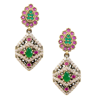 Pendientes de Joyería de Moda, Estilo Vintage Turco Otomano, con Pétalos de Esmeraldas y Rubíes para Mujer