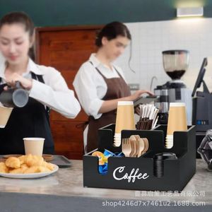 Caja de almacenamiento para cápsulas de café, organizador de escritorio de madera y bambú, soporte para tazas de café de gran capacidad para oficina, tienda de té - Product Image 2