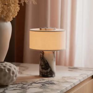 Lampada da Tavolo Moderna Ricaricabile in Marmo con Paralume in Tessuto, Decorativa Senza Fili per Soggiorno e Hotel - Product Image 2