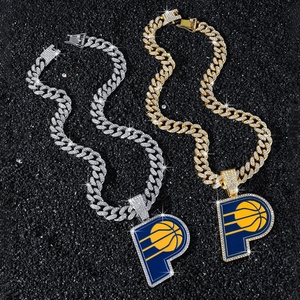 Kalung Liontin Tim Olahraga Grosir Berkualitas Tinggi, Rantai Kuba Lapis Perak/Emas Trendi untuk Pesta Ulang Tahun - Product Image 4