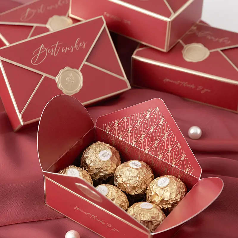 Caixa de doces dobrável para casamento, envelope elegante com logotipo personalizado, pacote de caixa de presente de papel chocolate para lembrancinhas de festas