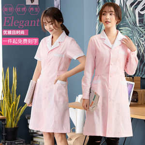 Abrigo de uniforme rosa de manga corta para mujer, ropa de trabajo para salón de belleza, técnico de uñas, Smlxlxxlxxxl, poliéster - Product Image 4