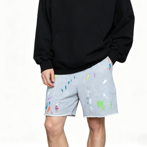 Pantalones Cortos para Hombre de Alta Calidad con Logotipo Personalizado, Diseño Pintado a Mano con Salpicaduras de Pintura, Tela French Terry - Product Image 3