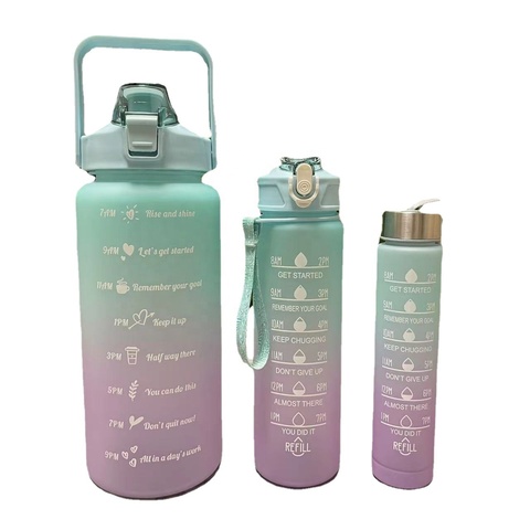 Wholesale Cheap Mugs Gradient Color Three-piece Plastic Cup Straw Water Cup Frosted Large Capacity Outdoor Sports Water Bottle