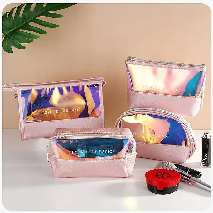 Maange — ensemble de sacs à cosmétiques pour femmes, trousse de maquillage, fermeture éclair, pochette en cuir transparent, rangement de maquillage, 1pc/poly sac + Logo du client, 4 pièces
