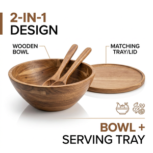 Juego de Tazones de Madera para Servir, Tazón para Mezclar Ensaladas, Cucharas Hechas a Mano, Ecológicas, Plato para Frutas para Fiestas, Diseño Moderno y Minimalista para Cocina - Product Image 3