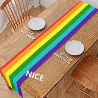 Taplak Meja Poliester Custom dengan Cetakan Pelangi (Desain Tujuh Garis), Sangat Cocok untuk Acara Santai dan Penataan Meja Makan Malam di Rumah