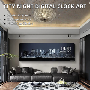 Orologio da Parete Digitale con Stampa Paesaggio Urbano Notturno, Display Elettronico, Arte Murale in Acrilico per Soggiorno <span class=keywords><strong>e</strong></span> Camera da Letto - Product Image 2