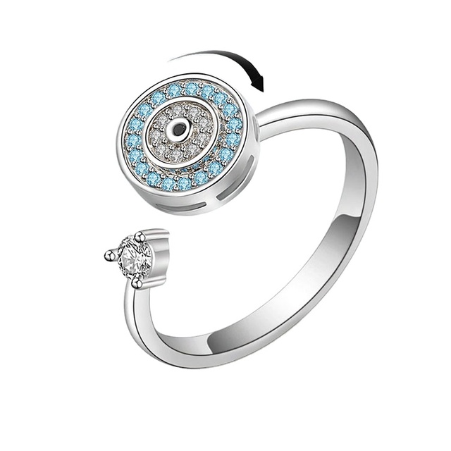 G901Crystal Zircon Eyes Rotating Spinner Fidget Rings Adjustable Devil Eyes Spinning Anxiety Rings